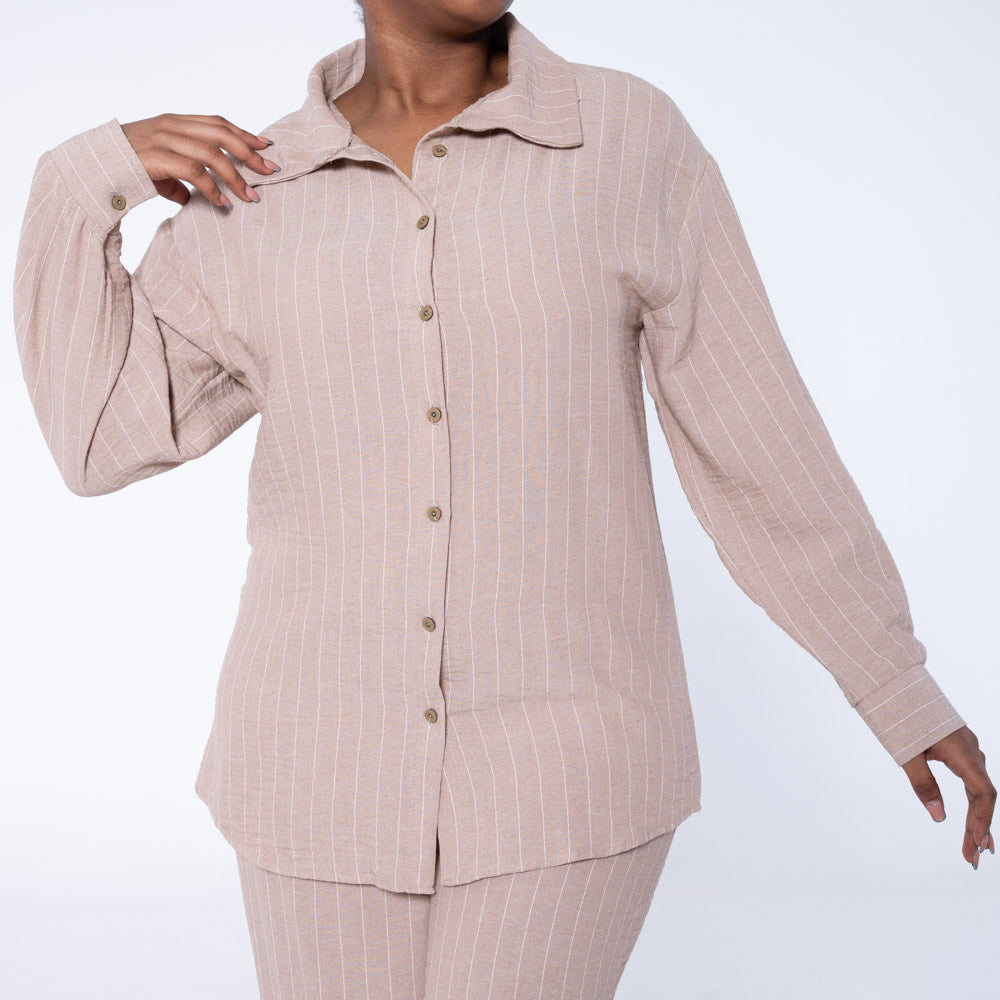 Taupe Long Sleeve Striped Airflow Top