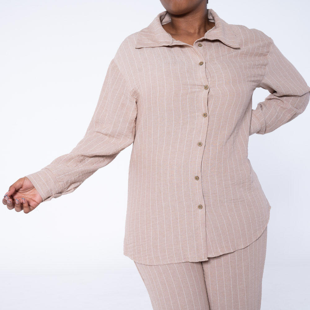 Taupe Long Sleeve Striped Airflow Top