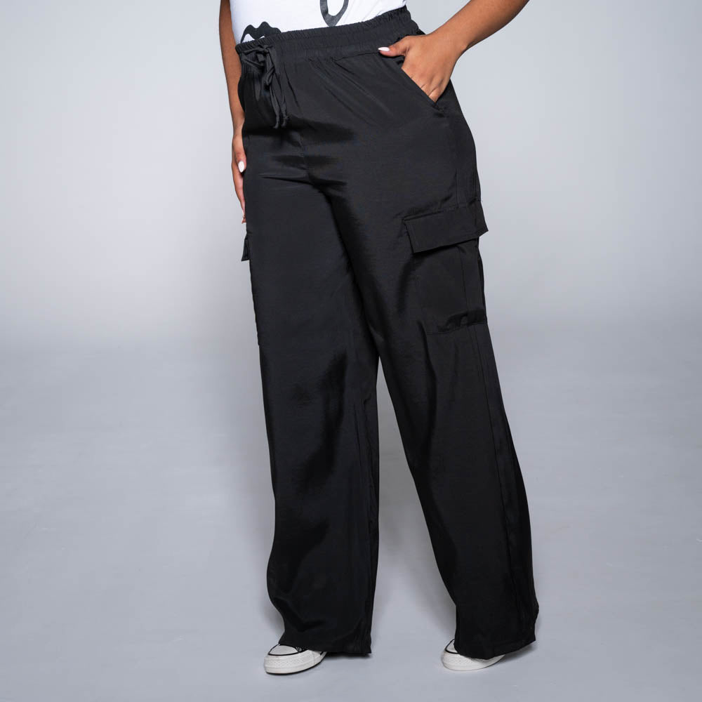 Black Viscose Cargo Pants