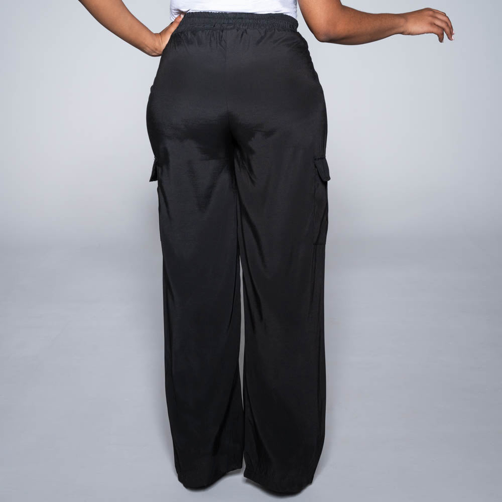 Black Viscose Cargo Pants