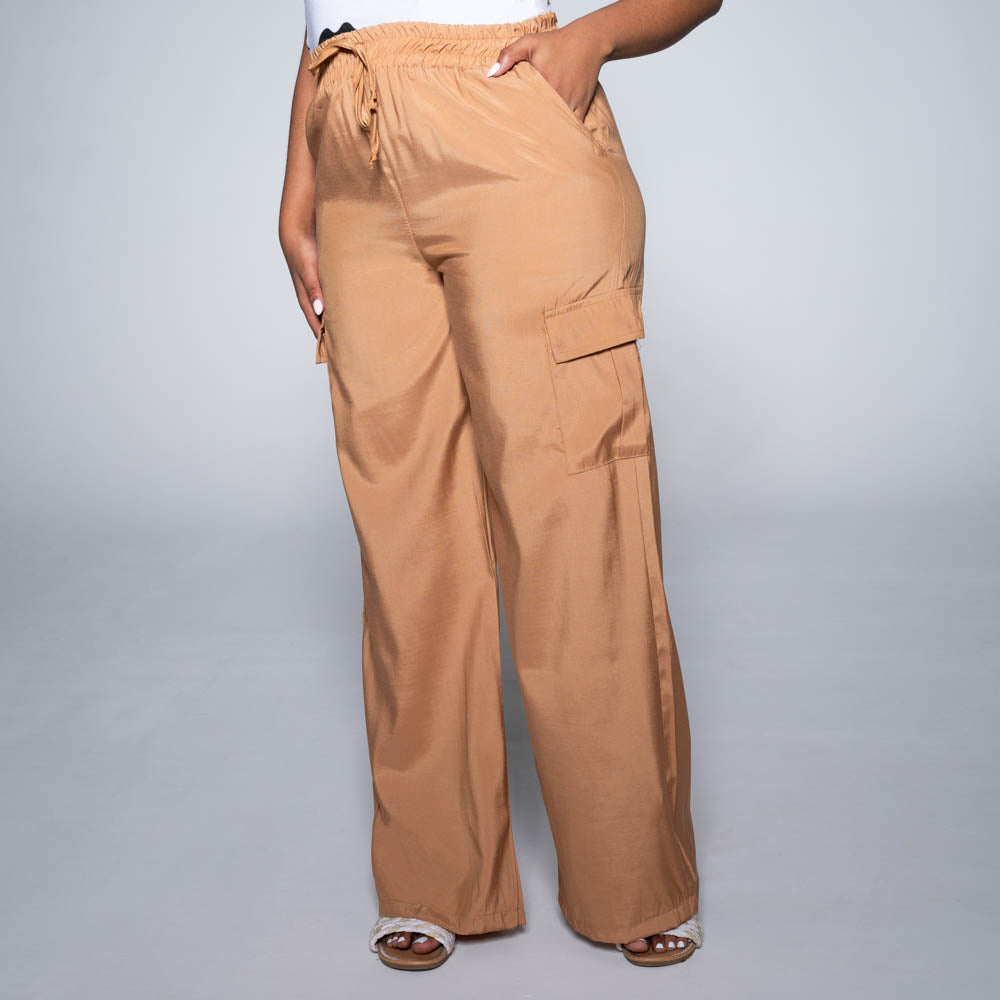 Camel Viscose Cargo Pants