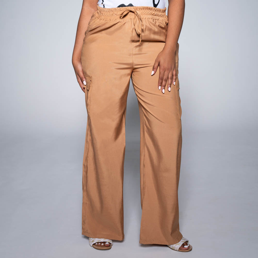 Camel Viscose Cargo Pants