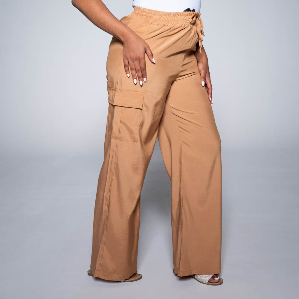 Camel Viscose Cargo Pants