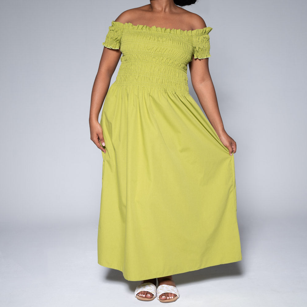 Chartreuse Poplin Smocking Dress