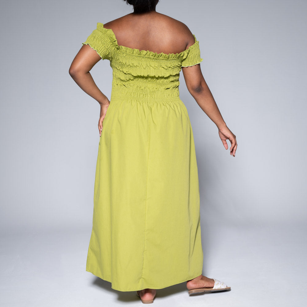 Chartreuse Poplin Smocking Dress