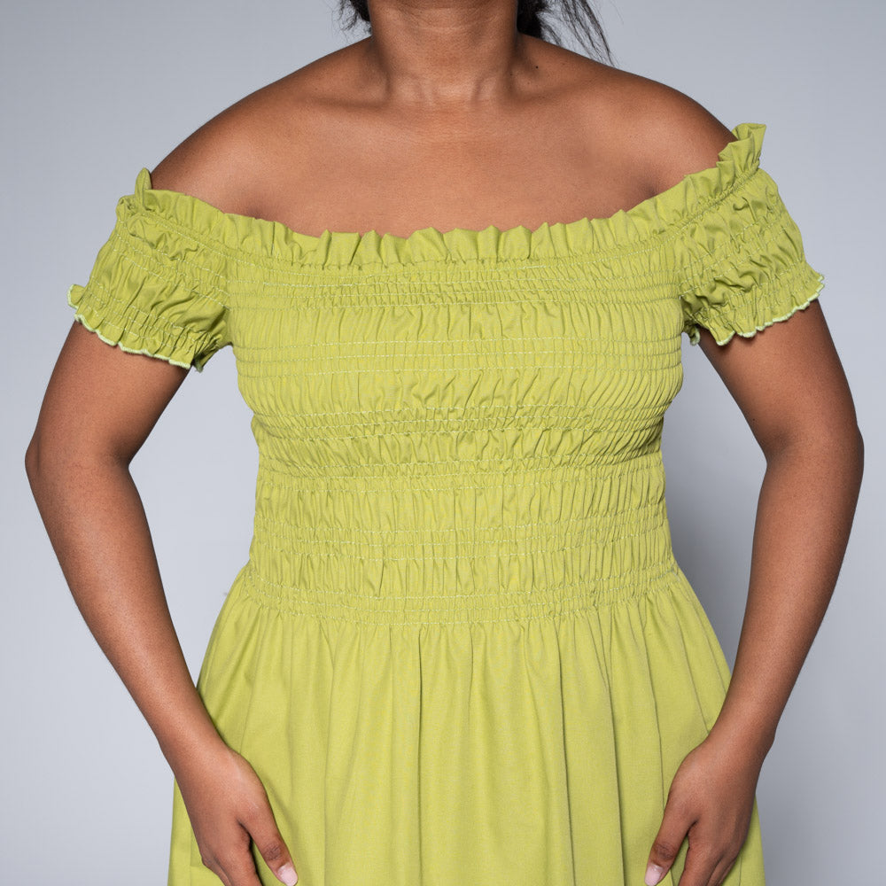 Chartreuse Poplin Smocking Dress