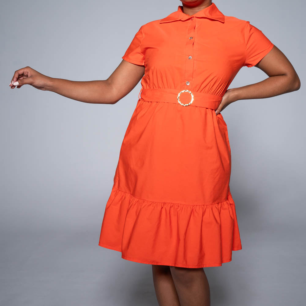 Tangerine Belt Detail Dress