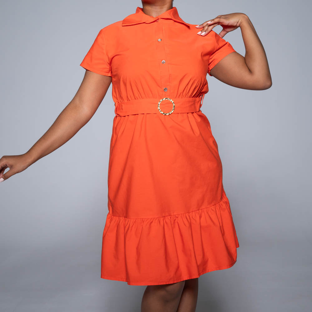 Tangerine Belt Detail Dress