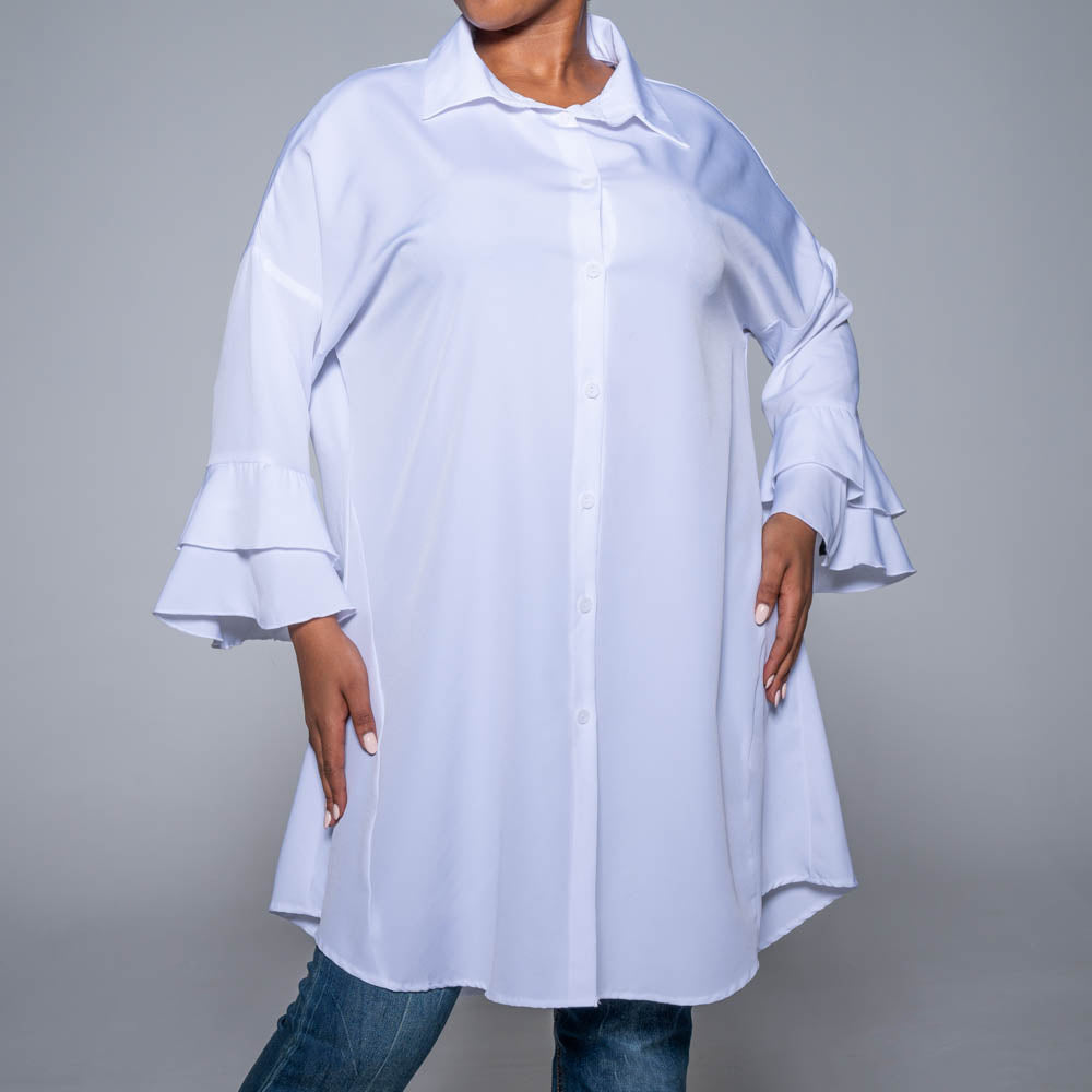 Optical White Long Sleeve Tunic