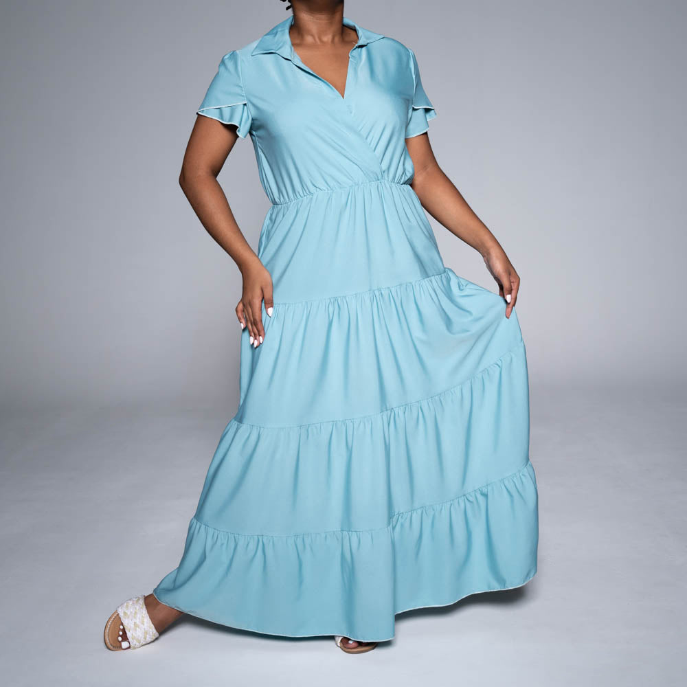 Cap Sleeve Sage Tiered Dress