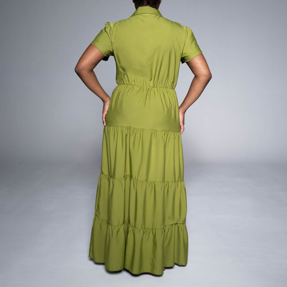 Cap Sleeve Chartreuse Tiered Dress