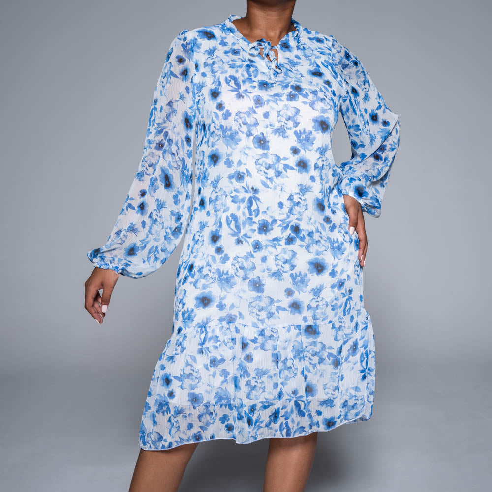 Blue Printed Chiffon Tiered Tunic