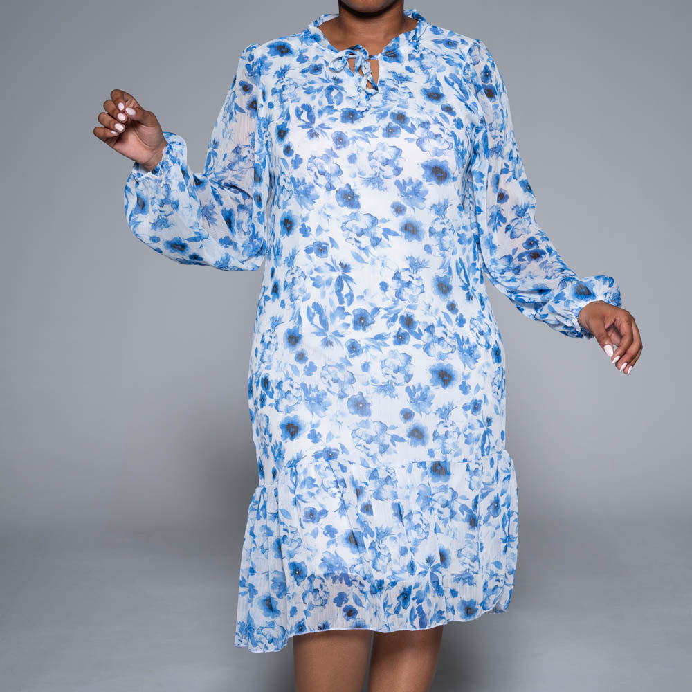 Blue Printed Chiffon Tiered Tunic