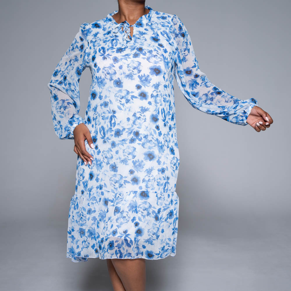 Blue Printed Chiffon Tiered Tunic