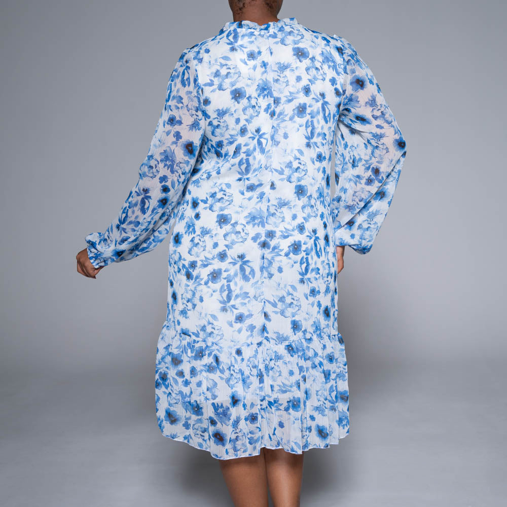 Blue Printed Chiffon Tiered Tunic