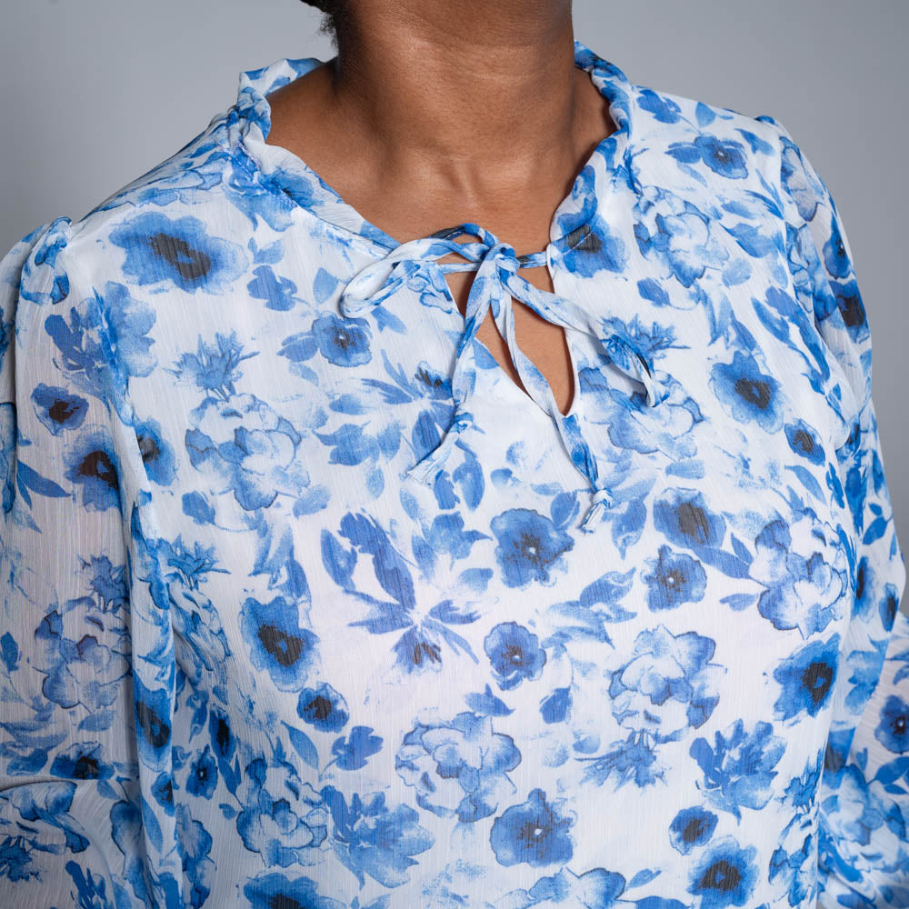 Blue Printed Chiffon Tiered Tunic