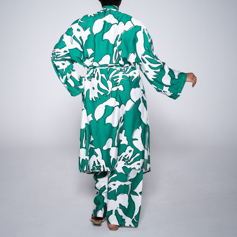 Emerald Tie-Belt Printed Kimono