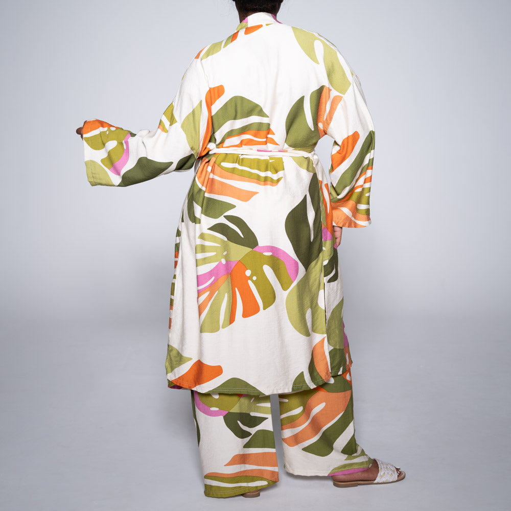 Green Tie-Belt Printed Kimono