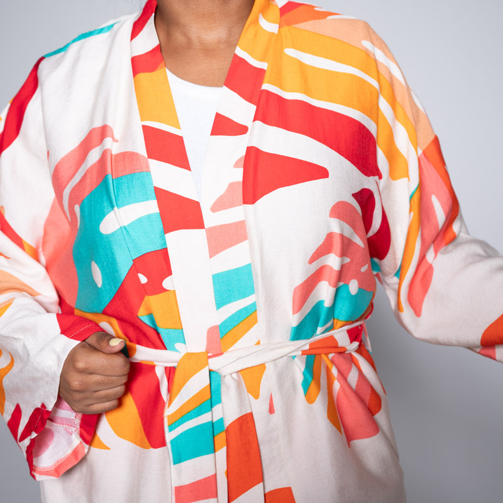 Terracotta Tie-Belt Printed Kimono