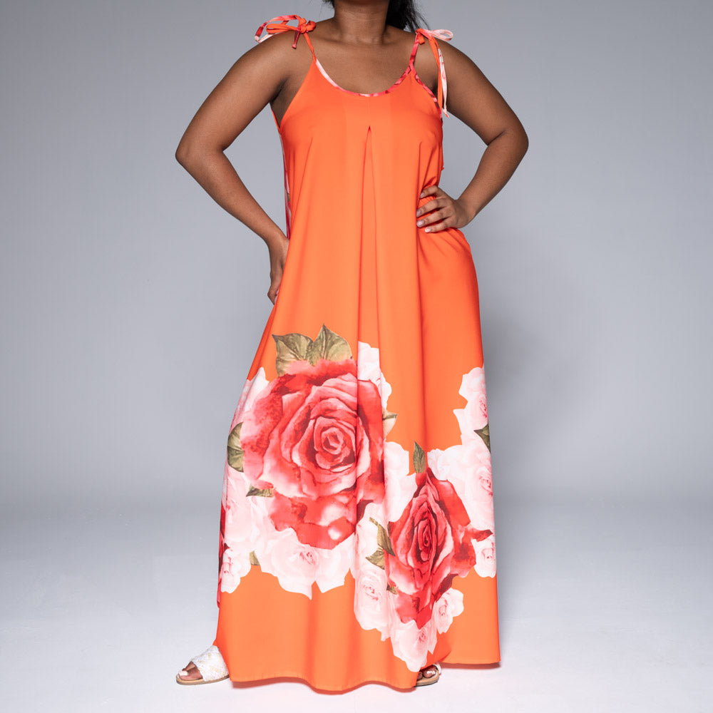 Terracotta Border Print Off Shoulder Dress