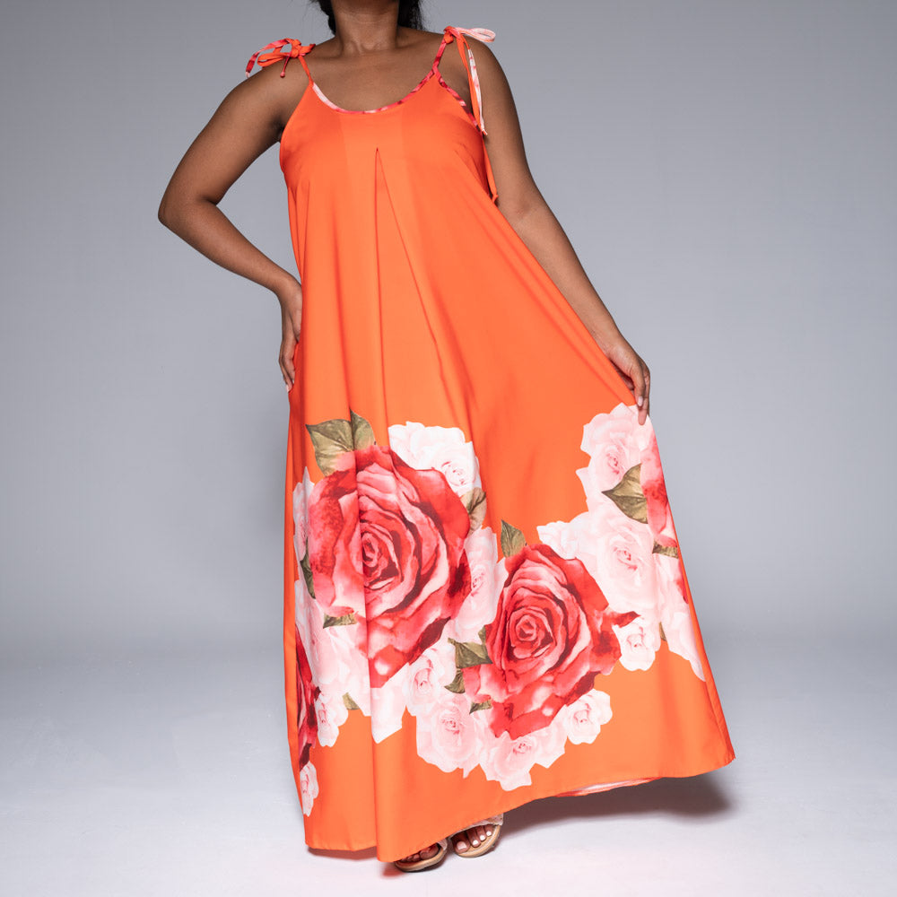 Terracotta Border Print Off Shoulder Dress