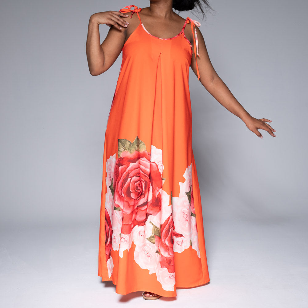 Terracotta Border Print Off Shoulder Dress