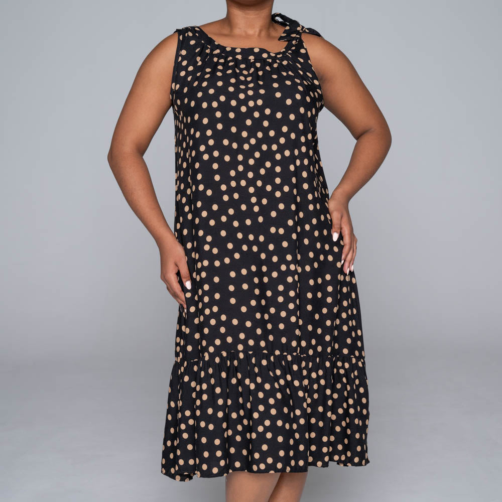 Spotted Viscose Sleeveless Tiered Tunic