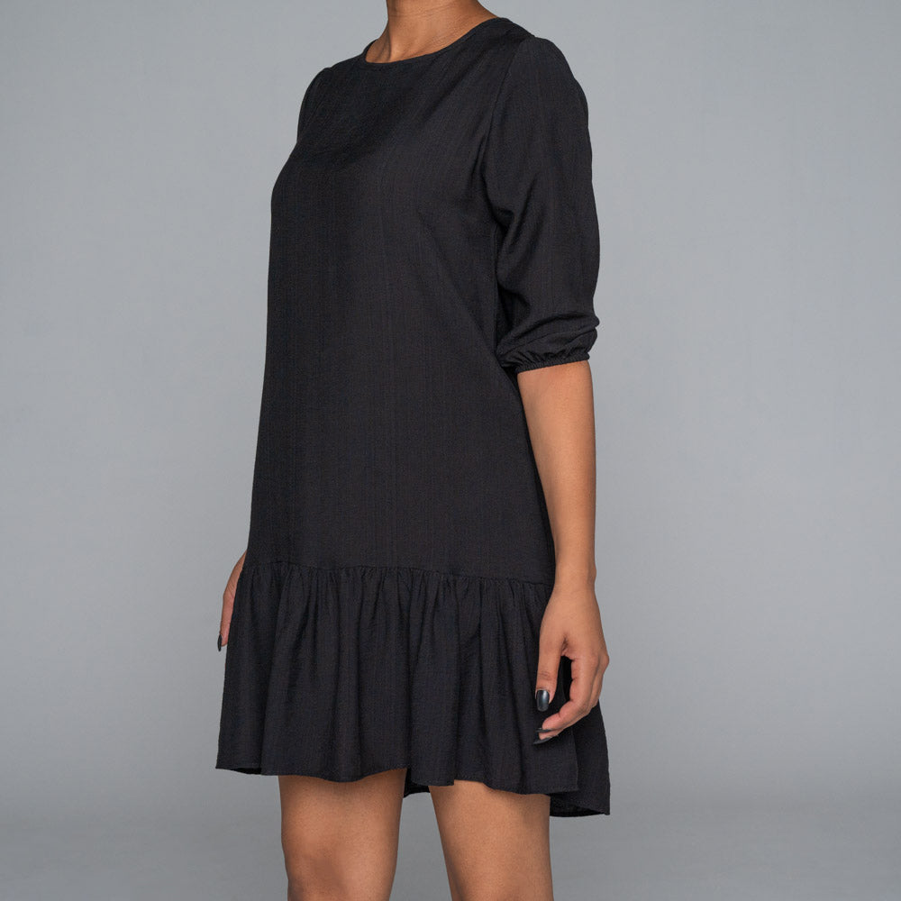 Black Nylon Rayon Tiered Tunic