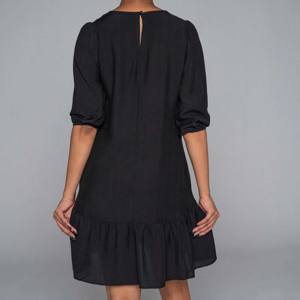 Black Nylon Rayon Tiered Tunic