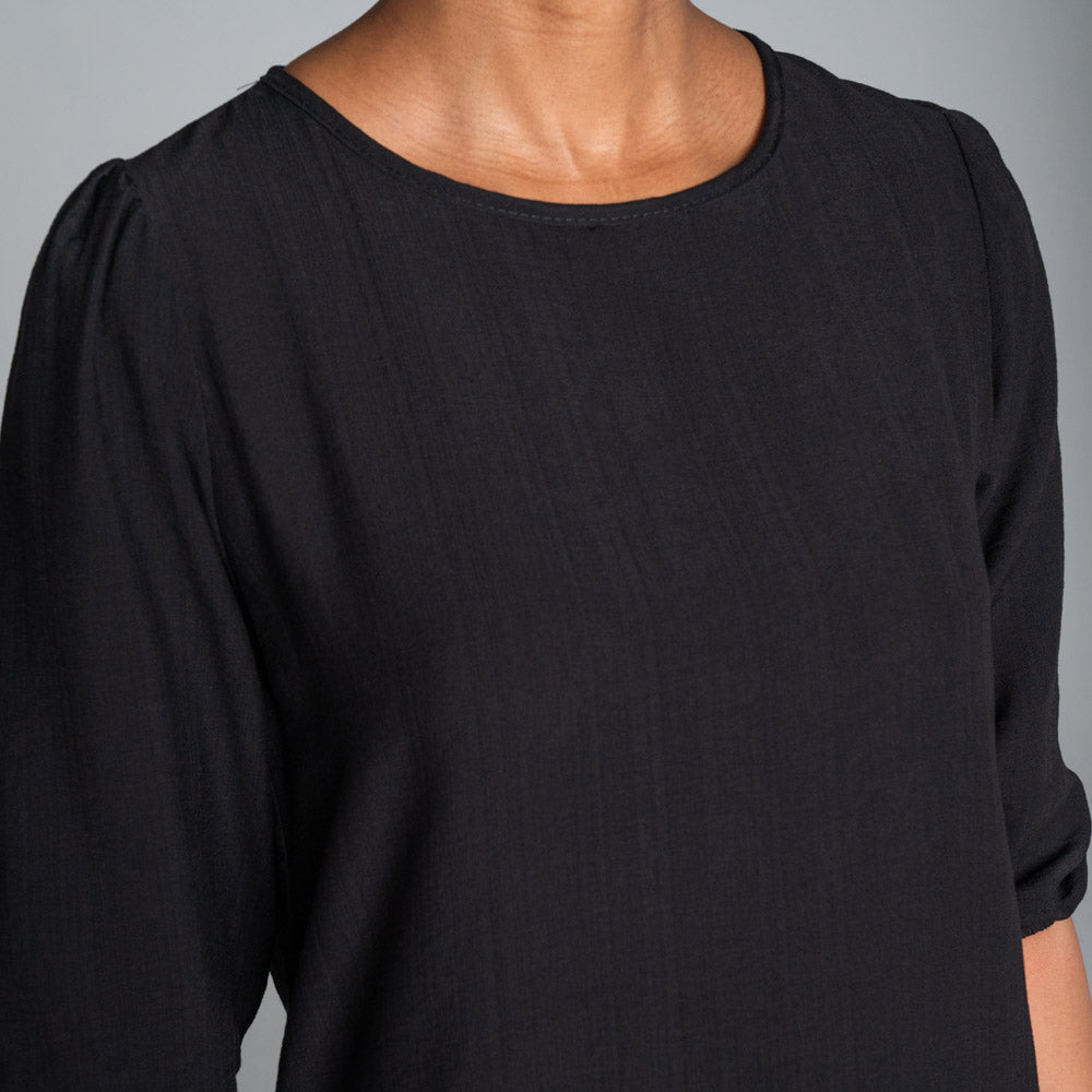 Black Nylon Rayon Tiered Tunic