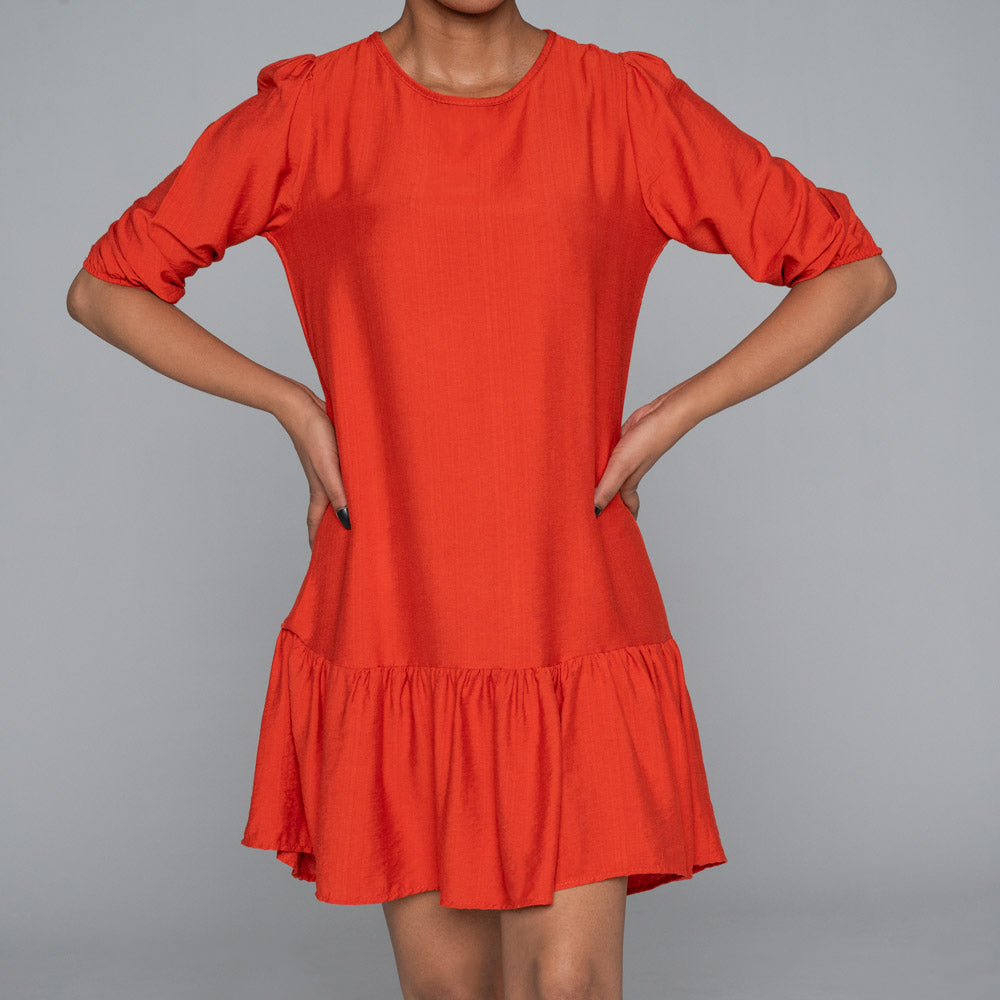 Brick Nylon Rayon Tiered Tunic