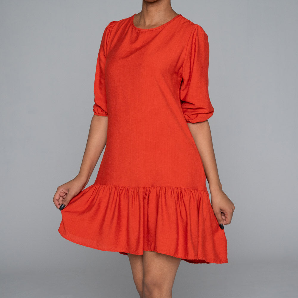 Brick Nylon Rayon Tiered Tunic