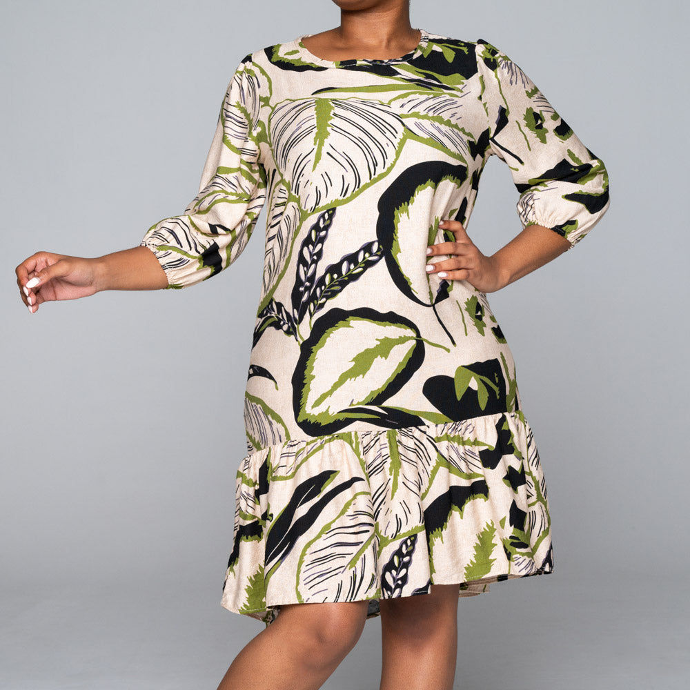 Nylon Rayon  Printed  Tiered Tunic