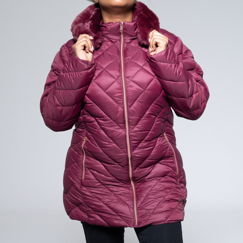 Ladies Maroon Puffer Jacket