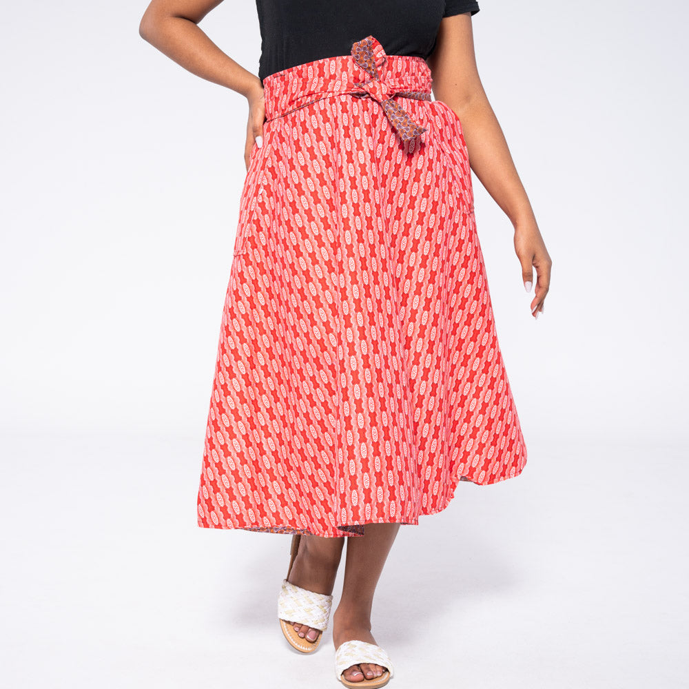 Red Reversible Wrap Skirt