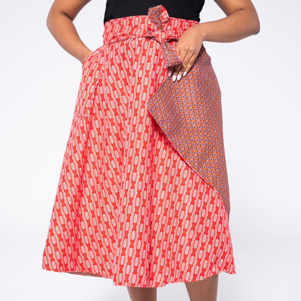 Red Reversible Wrap Skirt