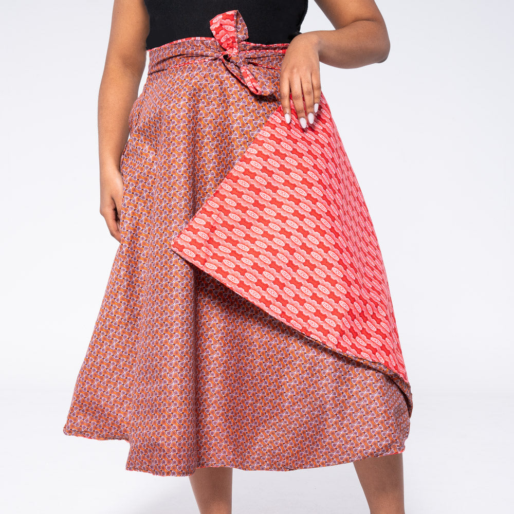 Red Reversible Wrap Skirt