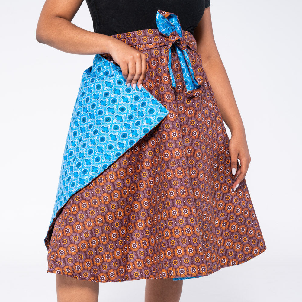 Blue/Maroon Reversible Wrap Skirt