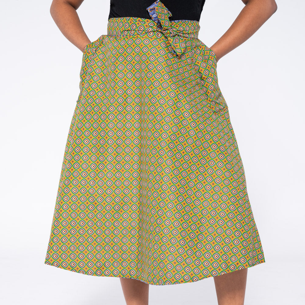 Green/Blue Reversible Wrap Skirt