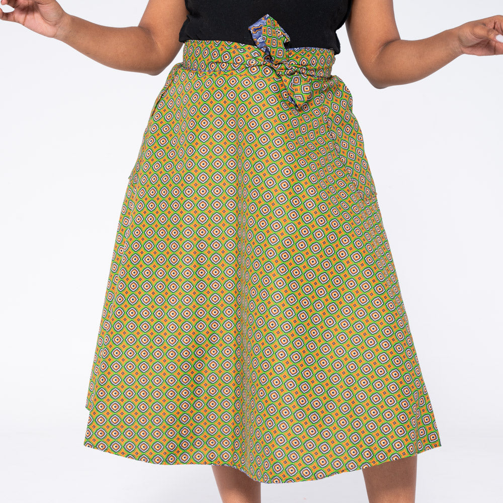 Green/Blue Reversible Wrap Skirt