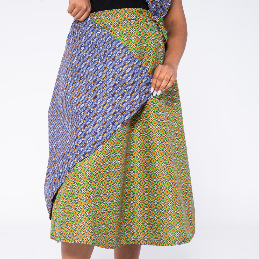 Green/Blue Reversible Wrap Skirt