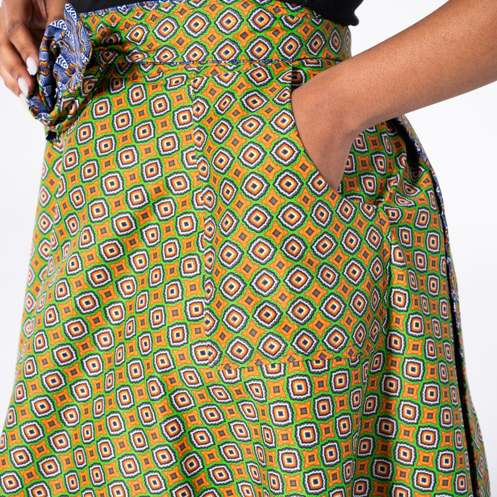 Green/Blue Reversible Wrap Skirt