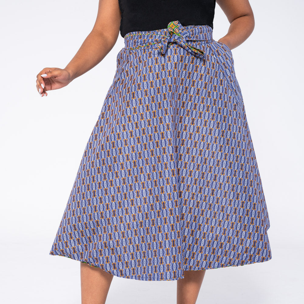 Green/Blue Reversible Wrap Skirt