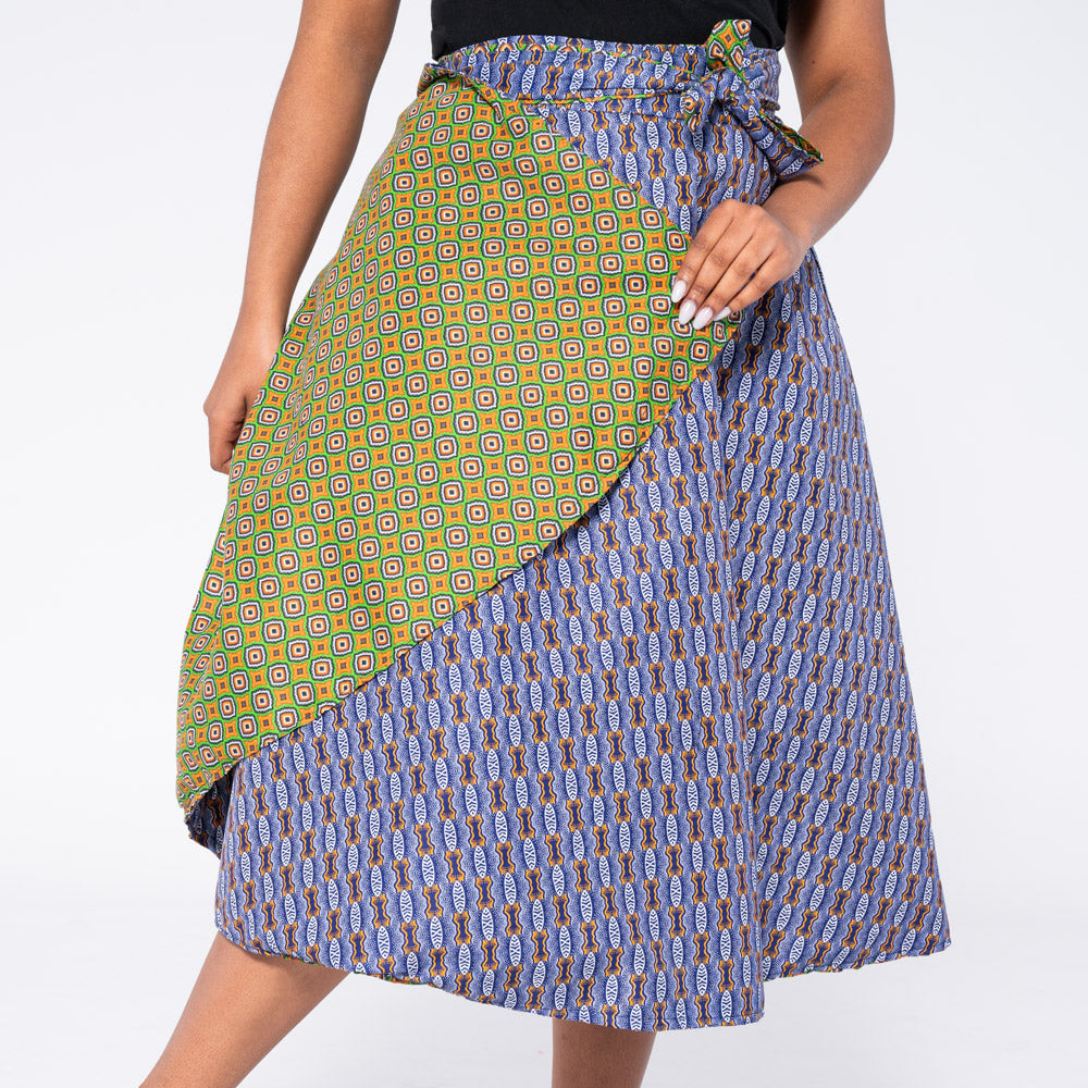 Green/Blue Reversible Wrap Skirt