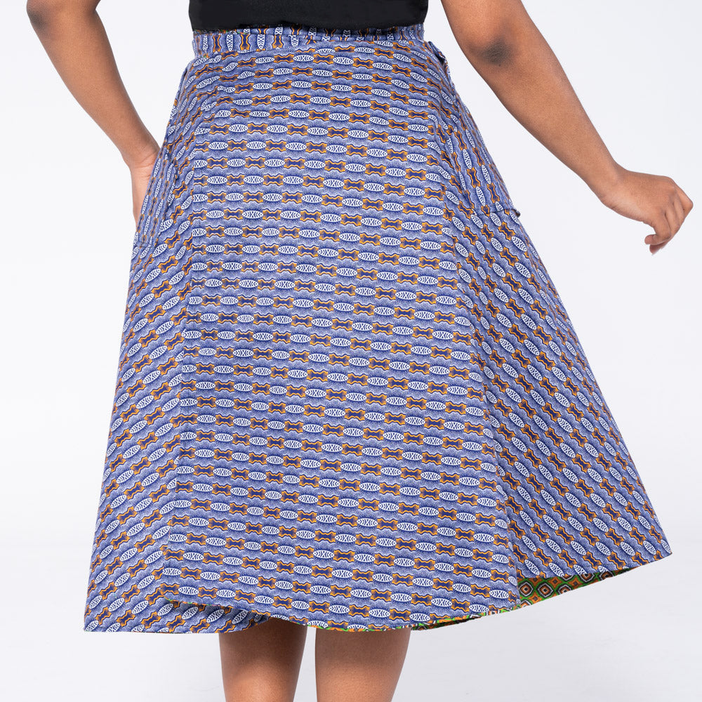 Green/Blue Reversible Wrap Skirt