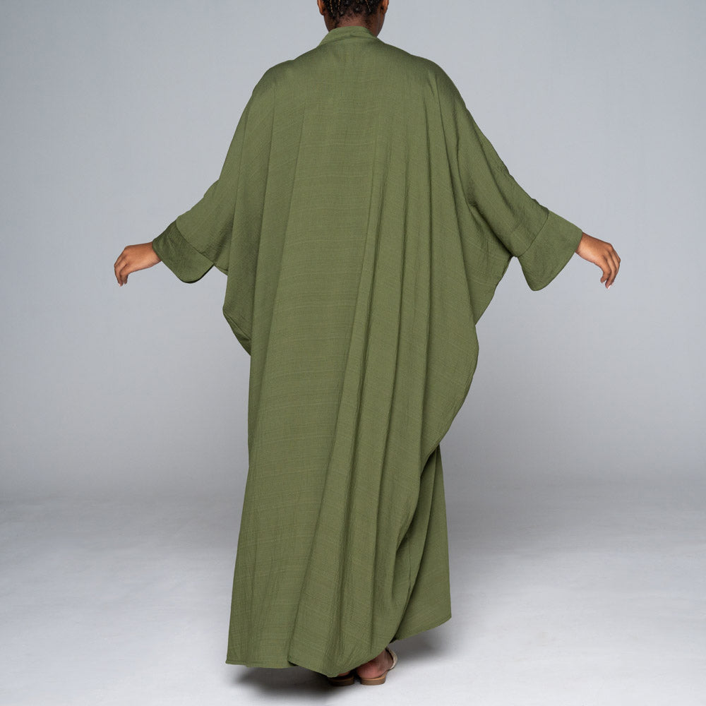 Olive Rayon Nylon Button Down Kaftan