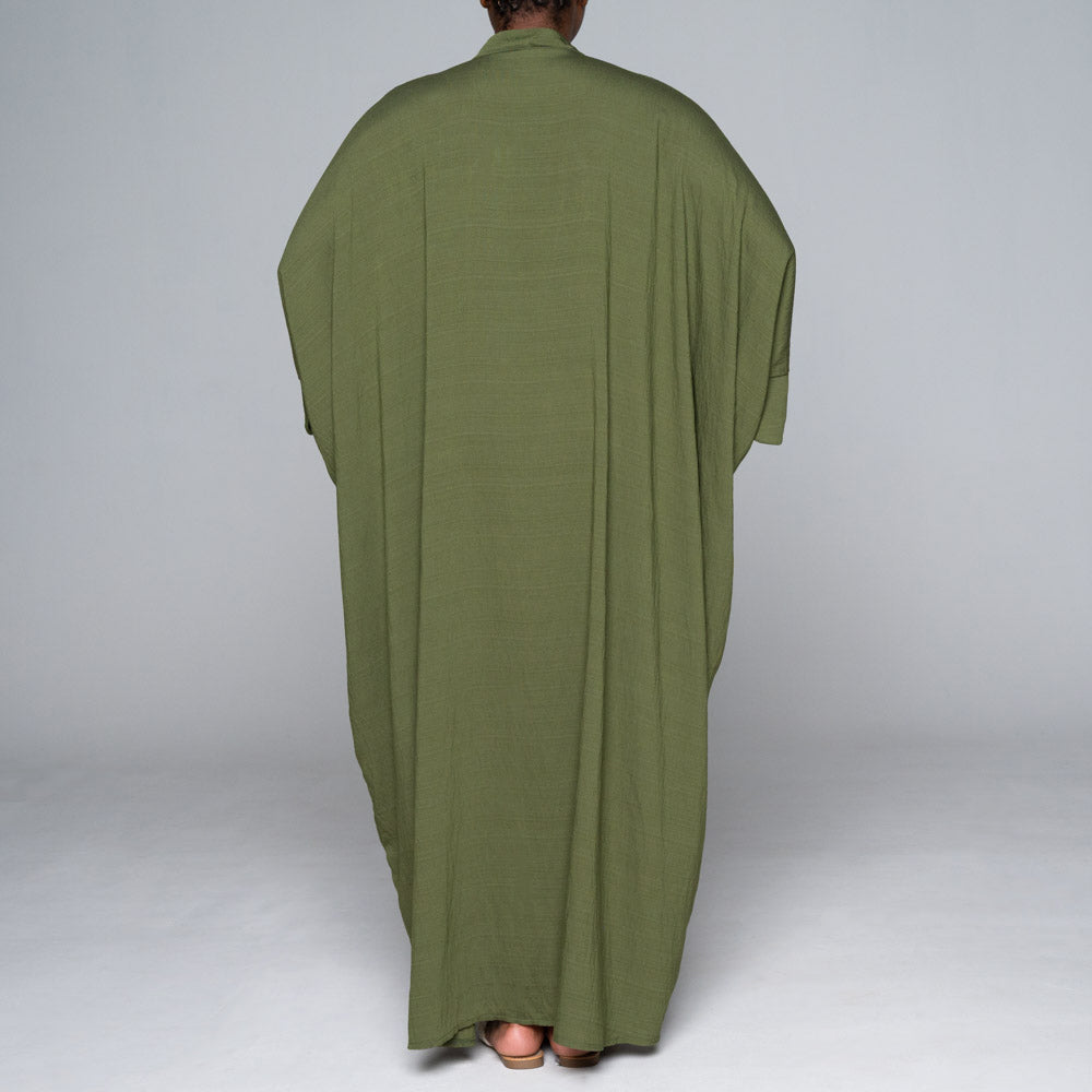 Olive Rayon Nylon Button Down Kaftan