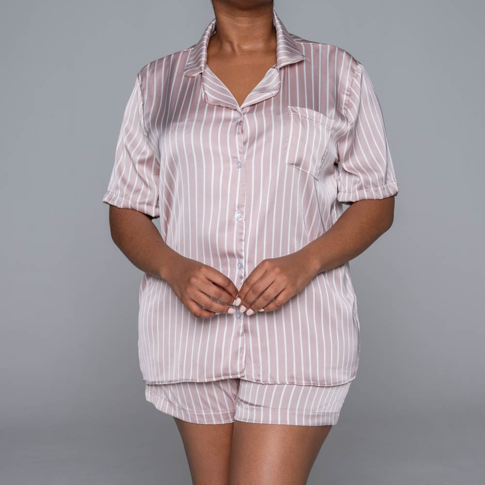 Striped Button Down Satin Shorty Pyjamas