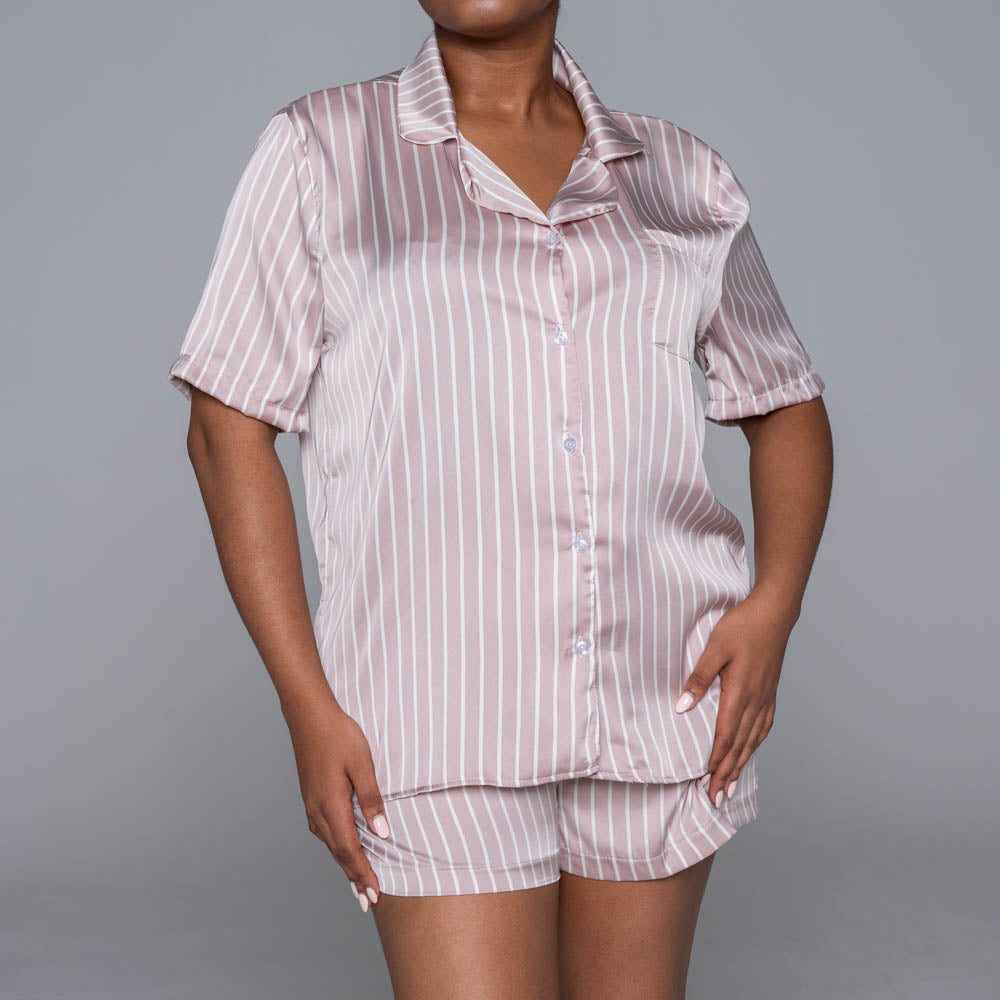 Striped Button Down Satin Shorty Pyjamas