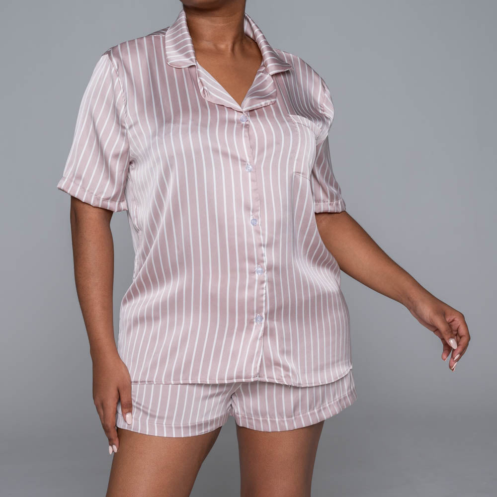 Striped Button Down Satin Shorty Pyjamas